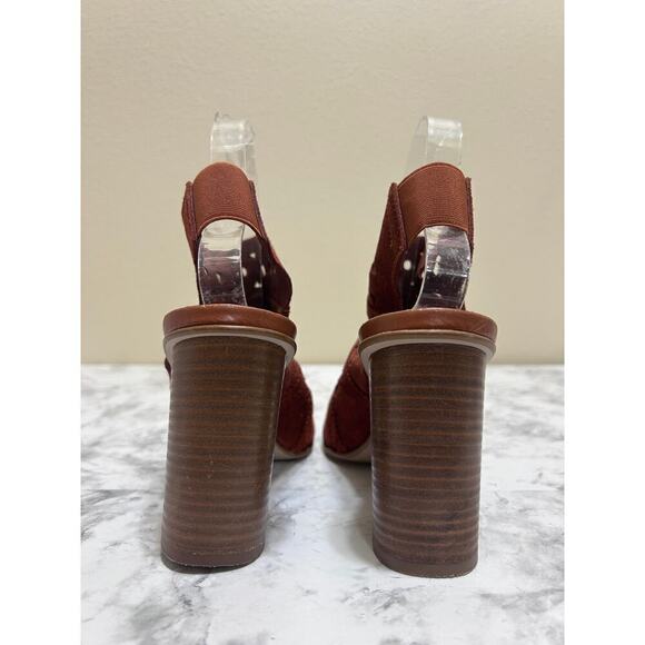 Topshop Nuvo Lasercut Suede Leather Sandal 39/8 Block Heel Open Toe Autuminal - Picture 5 of 8